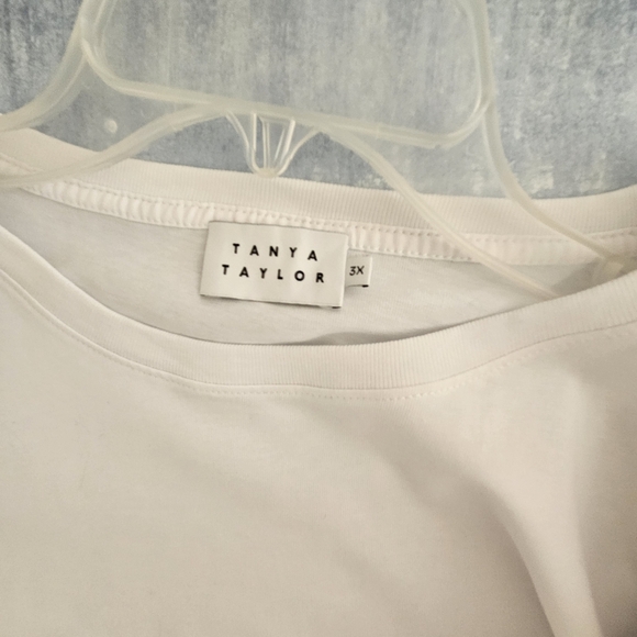 Tanya Taylor 3X White Tee Elevated T Shirt Watercolor Puff Sleeve Organic Cotton - Picture 4 of 12